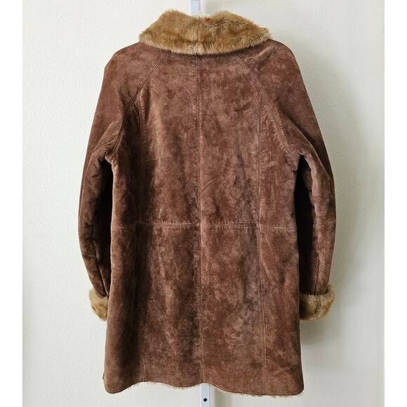 LNR La Nouvelle Rennaissance Penny Lane Brown Suede Faux Fur Button Coat Sz M - Picture 3 of 16